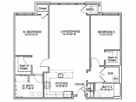 Floor plan for 2 beds, 2 baths, 1308 sqft