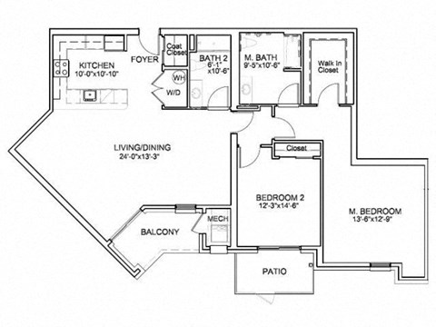 Floor plan for 2 beds, 2 baths, 1465 sqft