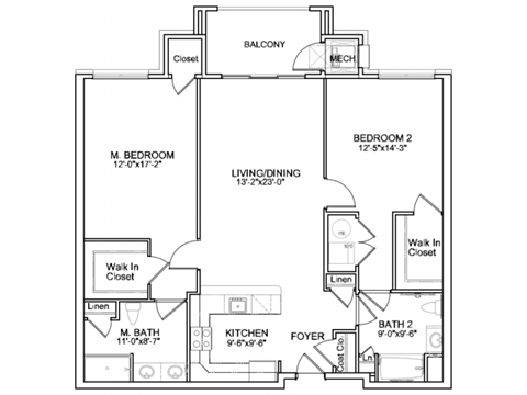 Floor plan for 2 beds, 2 baths, 1315 sqft