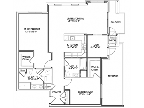Floor plan for 2 beds, 2 baths, 1510 sqft