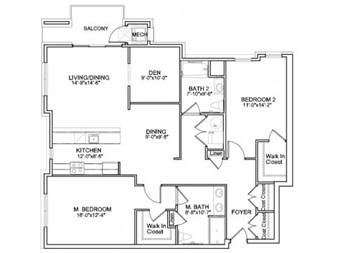 Floor plan for 2 beds, 2 baths, 1535 sqft