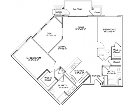 Floor plan for 2 beds, 2 baths, 1546 sqft