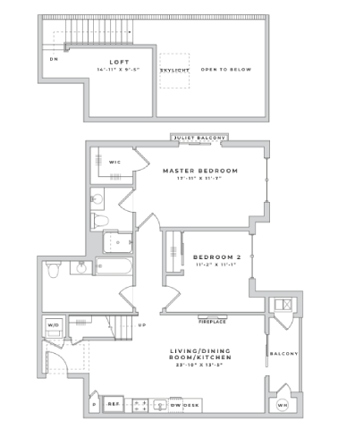 Floor plan for 2 beds, 2 baths, 1156 sqft