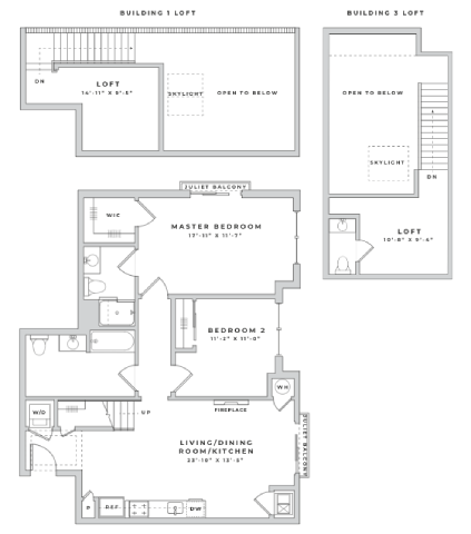 Floor plan for 2 beds, 2 baths, 1125 sqft