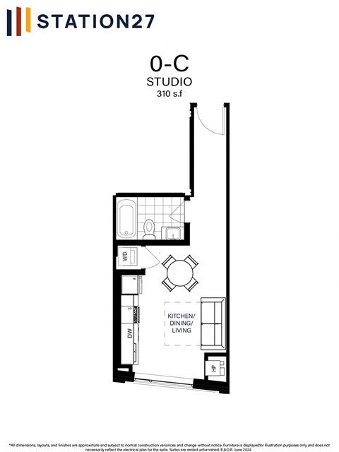 Floor plan for studio, 1 bath, 310 sqft