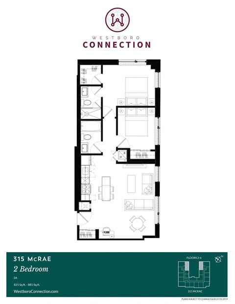 Floor plan for 2 beds, 2 baths, 825 sqft