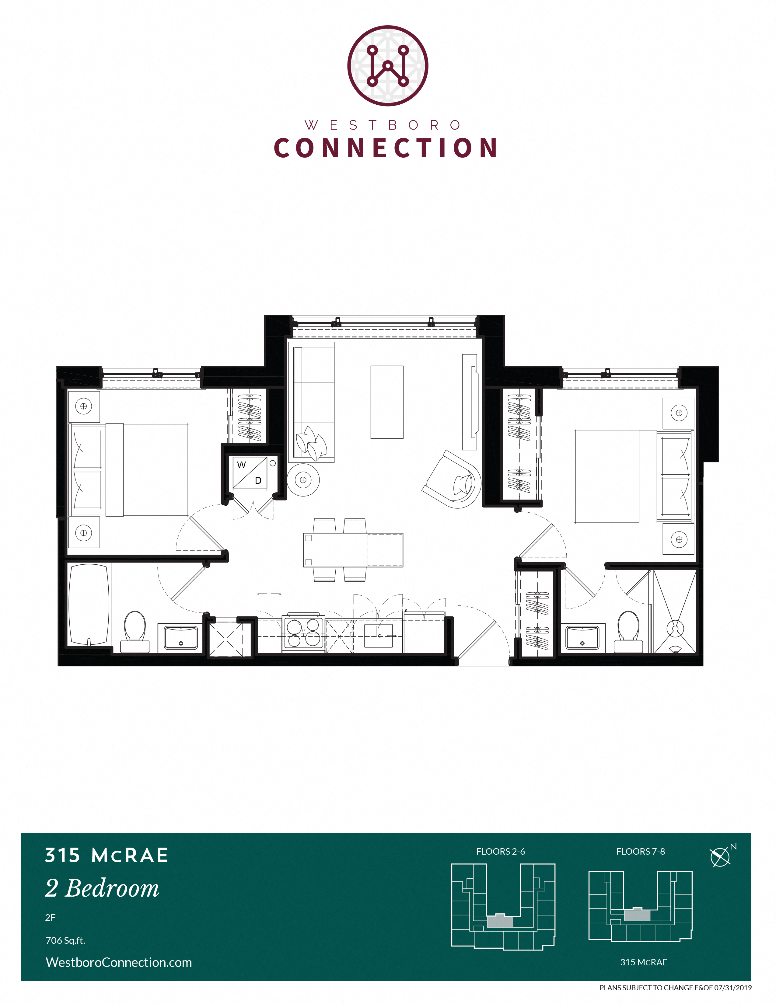 Floor plan for 2 beds, 2 baths, 706 sqft