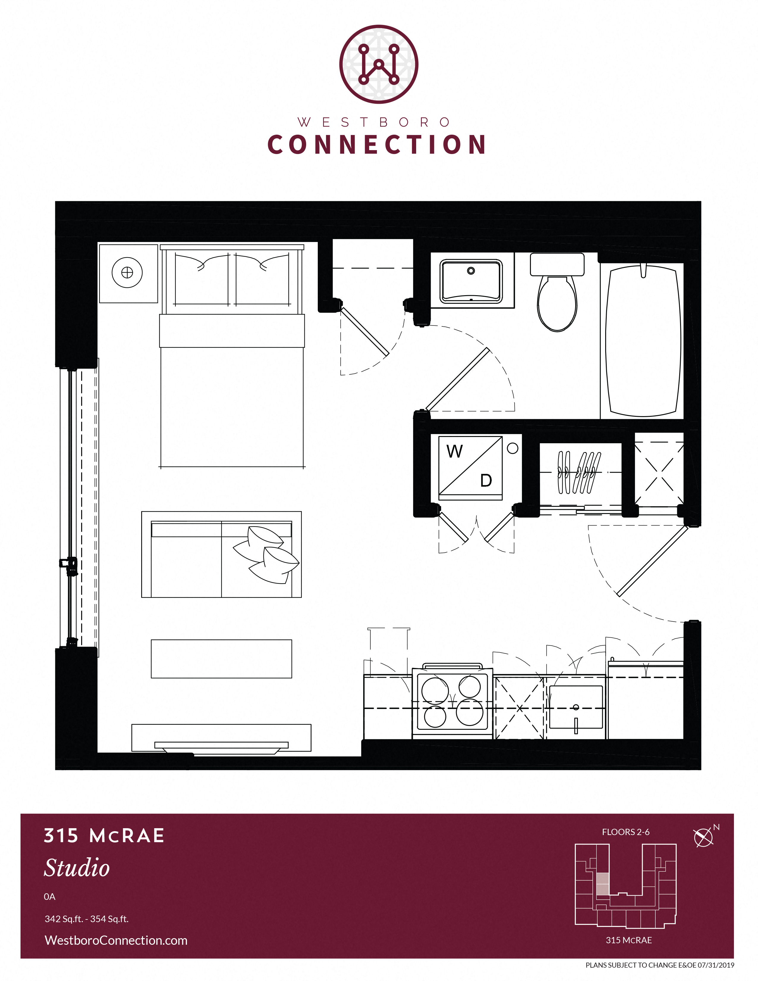Floor plan for studio, 1 bath, 342 sqft