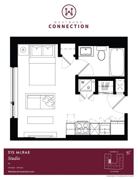 Floor plan for studio, 1 bath, 342 sqft
