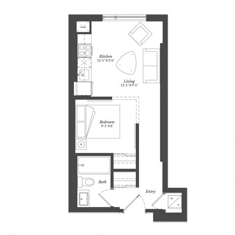 Floor plan for studio, 1 bath, 433 sqft