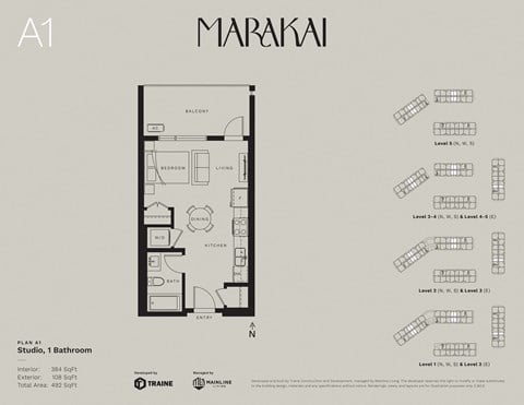 Floor plan for studio, 1 bath, 384 sqft