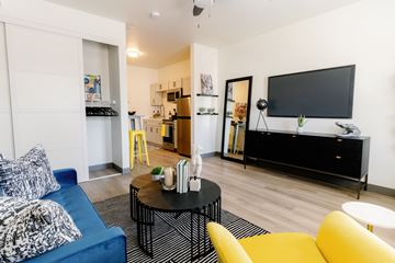 Las Vegas apartment for rent - a living room with a couch and a coffee table and a television