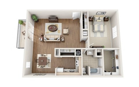 Floor plan for 1 bed, 1 bath, 800 sqft