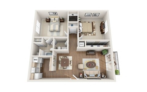 Floor plan for 2 beds, 1.5 baths, 1050 sqft