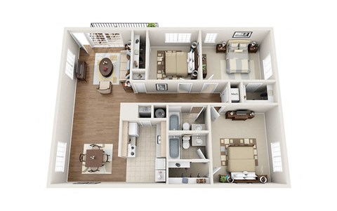 Floor plan for 3 beds, 2 baths, 1440 sqft