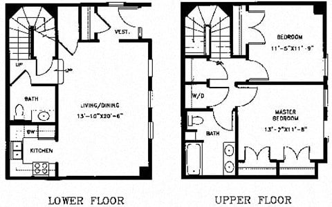 Floor plan for 2 beds, 1.5 baths, 1171 sqft