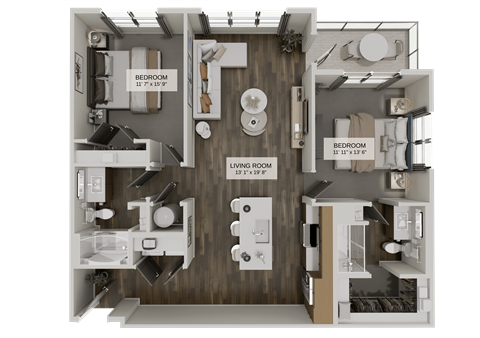 Floor plan for 2 beds, 2 baths, 1190 sqft