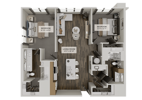 Floor plan for 2 beds, 2 baths, 1113 sqft