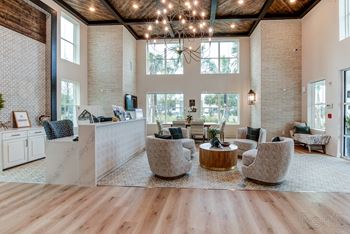 A large open space with a reception desk