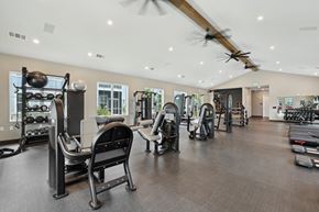 Rockledge apartment for rent - A gym with a variety of equipment including treadmills, weights, and exercise machines. at The Junction at Rockledge Apartments, Florida