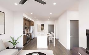 Fishers apartment for rent - Living Room with ceiling fan at The Union Flats at Fishers District, Fishers, 46037