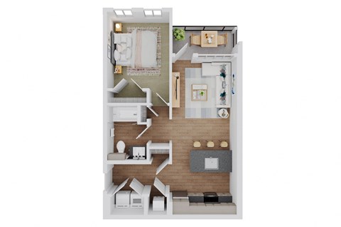 Floor plan for 1 bed, 1 bath, 689 sqft