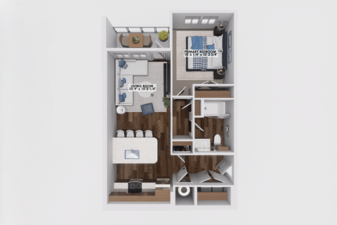 Floor plan for 1 bed, 1 bath, 689 sqft