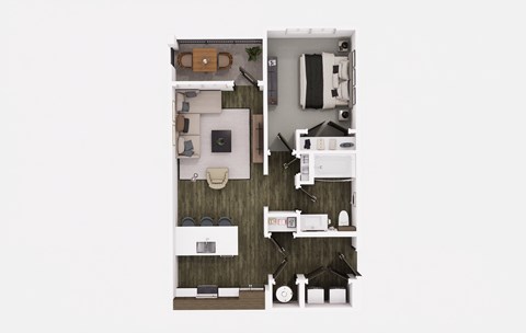 Floor plan for 1 bed, 1 bath, 689 sqft