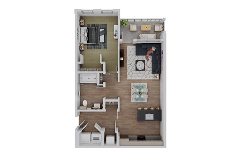 Floor plan for 1 bed, 1 bath, 701 sqft