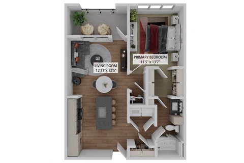 Floor plan for 1 bed, 1 bath, 745 sqft