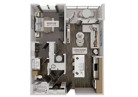 Floor plan for 1 bed, 1 bath, 742 sqft