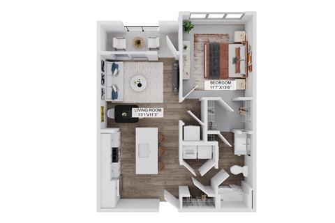 Floor plan for 1 bed, 1 bath, 745 sqft