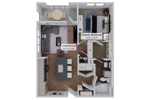 Floor plan for 1 bed, 1 bath, 762 sqft