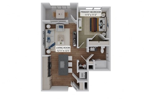 Floor plan for 1 bed, 1 bath, 669 sqft
