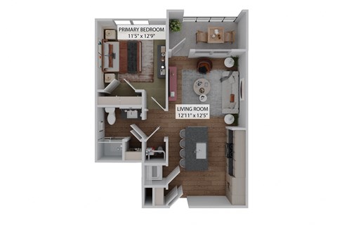 Floor plan for 1 bed, 1 bath, 687 sqft