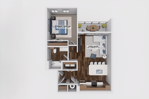 Floor plan for 1 bed, 1 bath, 761 sqft