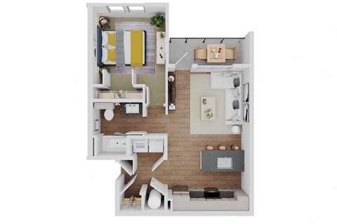 Floor plan for 1 bed, 1 bath, 761 sqft