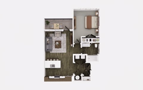 Floor plan for 1 bed, 1 bath, 761 sqft