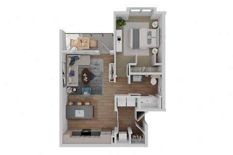 Floor plan for 1 bed, 1 bath, 769 sqft
