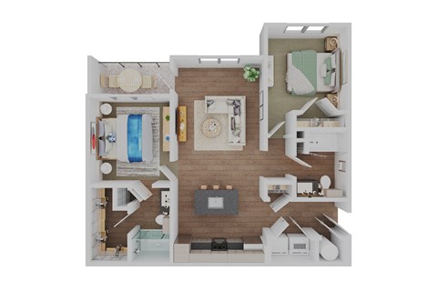 Floor plan for 2 beds, 2 baths, 1067 sqft