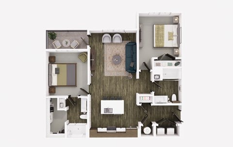 Floor plan for 2 beds, 2 baths, 1067 sqft