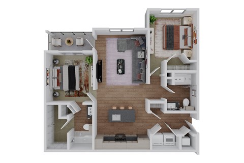 Floor plan for 2 beds, 2 baths, 1079 sqft