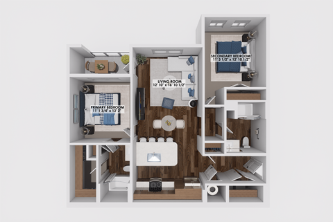 Floor plan for 2 beds, 2 baths, 1079 sqft