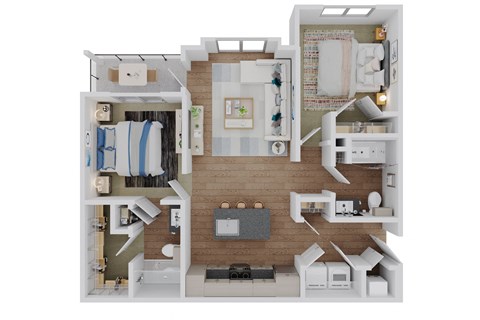Floor plan for 2 beds, 2 baths, 1087 sqft