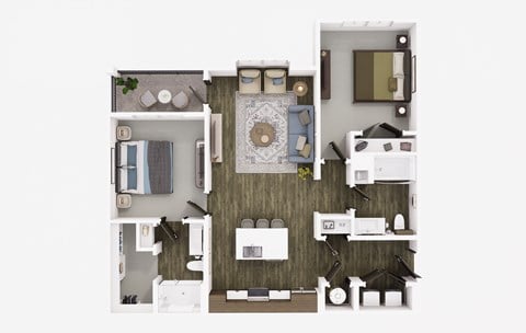Floor plan for 2 beds, 2 baths, 1075 sqft