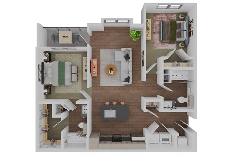 Floor plan for 2 beds, 2 baths, 1075 sqft