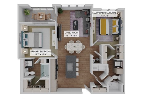 Floor plan for 2 beds, 2 baths, 1148 sqft