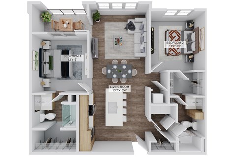 Floor plan for 2 beds, 2 baths, 1146 sqft