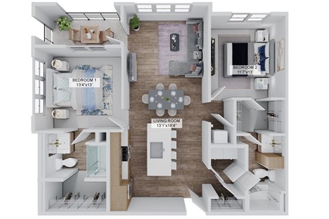 Floor plan for 2 beds, 2 baths, 1260 sqft
