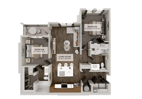 Floor plan for 2 beds, 2 baths, 1079 sqft